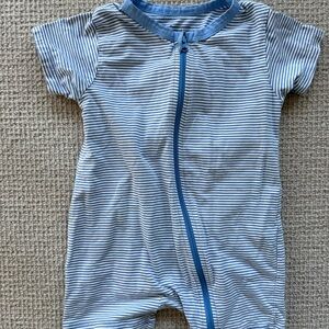 Soft Blue Stripe Zippered Baby One-Piece Shorts